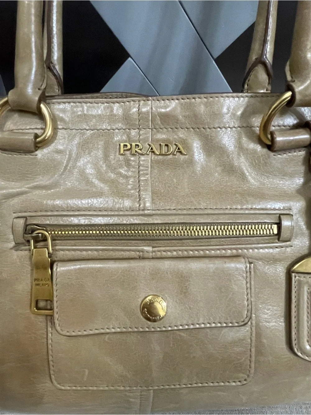 Prada Vitello Shine Distressed Leather Tote Handbag